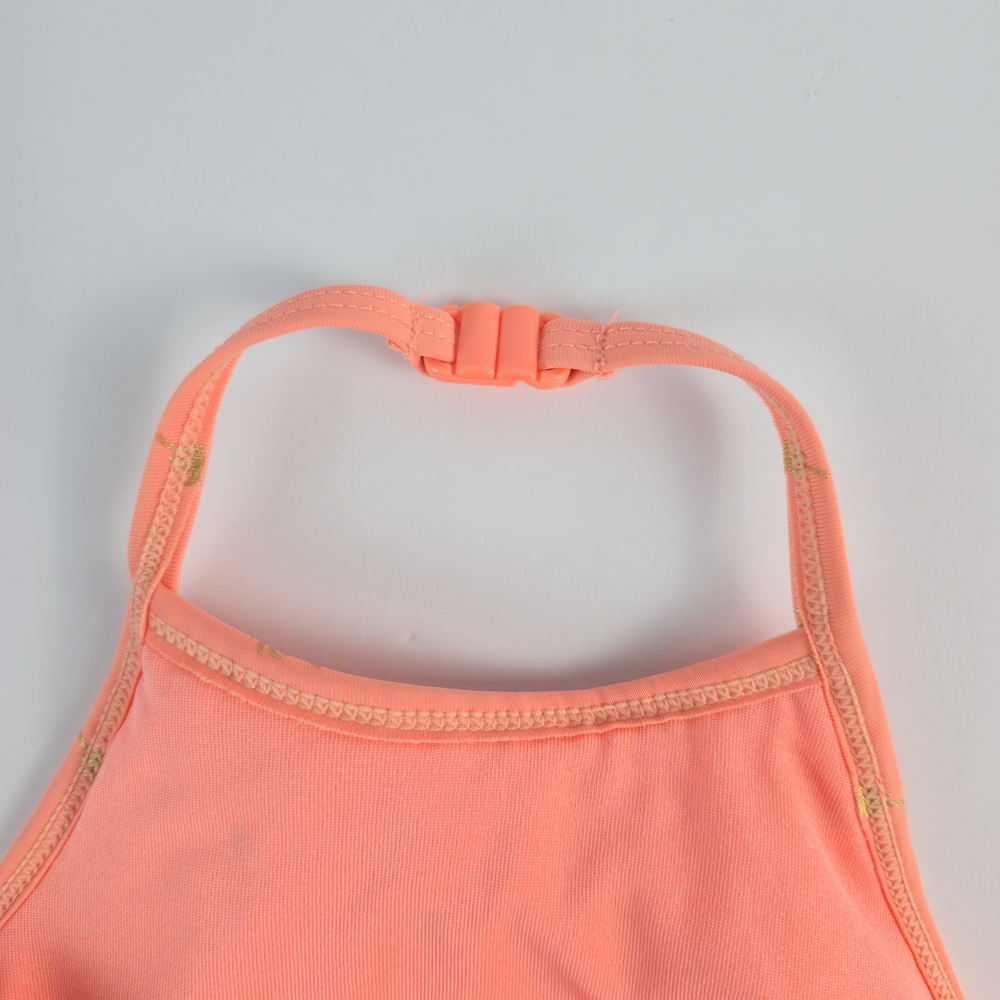 The Children's Place Coral Ruffle Halter One-Piece Swimsuit Gold Palm Print - Picture 10 of 12